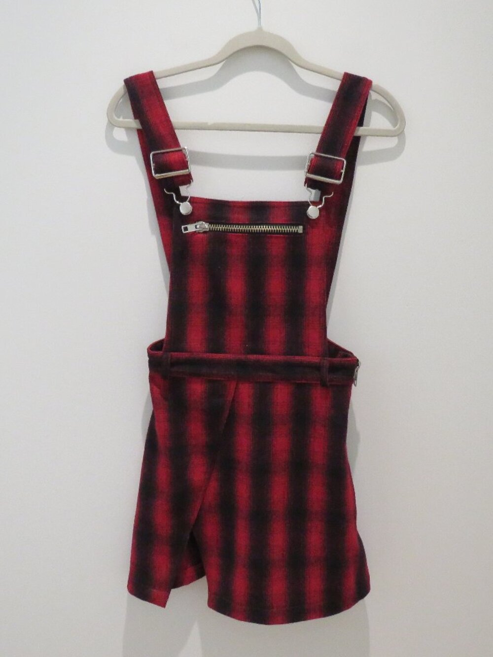 UNIF Brixton Red Plaid Wool Blend Jumper Pinafore Dress XS Punk Alt Grunge Mod - Picture 3 of 14